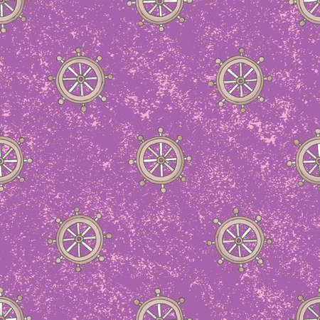 Seamless pattern marine steering wheel background. Vintage vector illustrationのイラスト素材