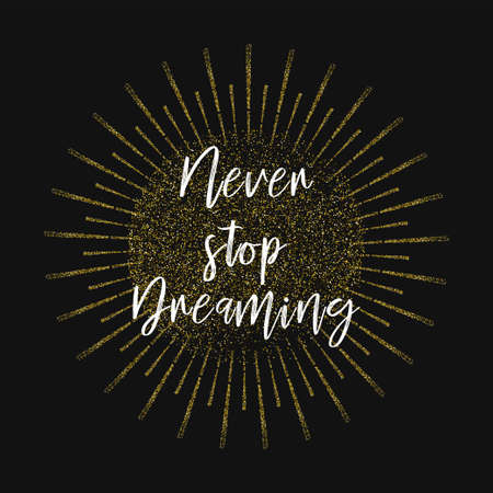 Inspirational quotes about travel, positive journey phrases to poster, greeting card, printable wall art, calligraphy vector illustration. Gold glitter vector backgroundのイラスト素材