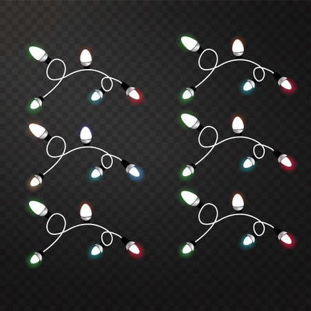 Set of color garlands, festive decorations.  Vector transparent background.のイラスト素材