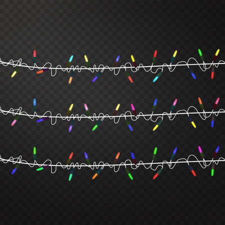 Set of color garlands, festive decorations.  Vector transparent background.のイラスト素材