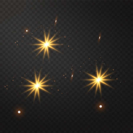 Yellow glowing light burst explosion with vector transparent.のイラスト素材