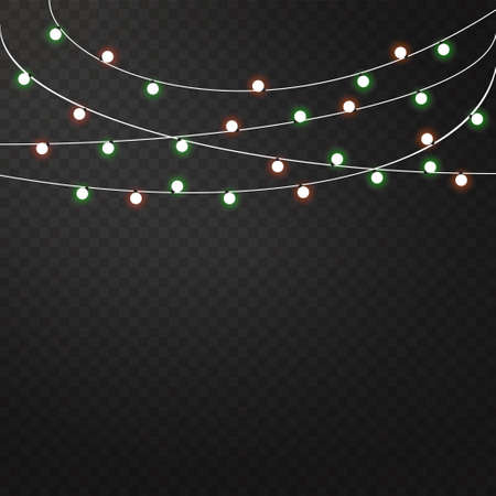 Set of color garlands, festive decorations.  Vector transparent background.のイラスト素材