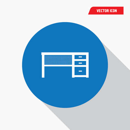 white study desk table icon in blue circle, shadow, vector eps10のイラスト素材