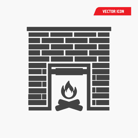 brick fireplace icon, black with flame, vector eps10のイラスト素材