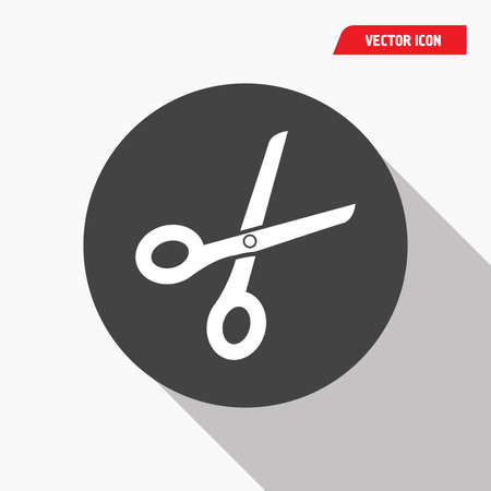 white scissors in black circle icon, shadow, vector eps10のイラスト素材