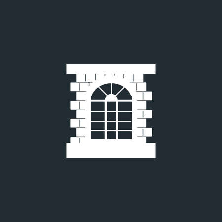 white window with brick frame icon, vector, black fontのイラスト素材