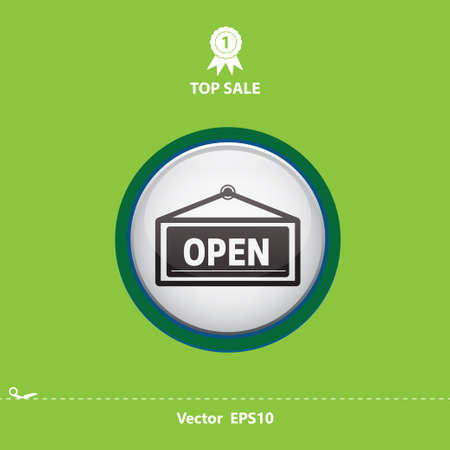 white open icon in blue frame in circle...green, blue, white circle, green font, top sale, vector eps10のイラスト素材