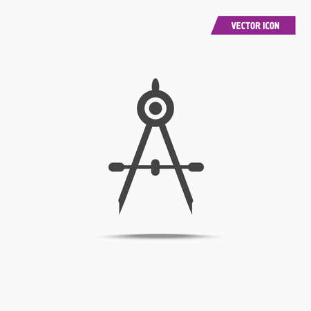Black flat compass, dividers icon with shadow, circle. drafting sign design - Vectorのイラスト素材