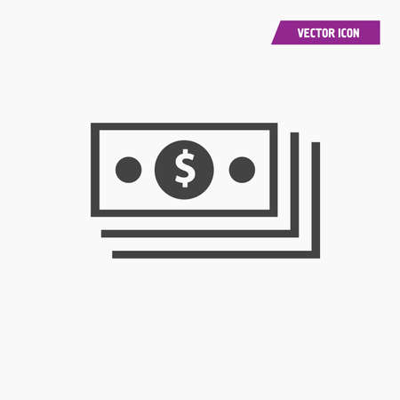 Black Cash Money Icon in trendy flat style isolated on grey background. Money symbol for your web site design, logo, app, UI. Vector illustrationのイラスト素材