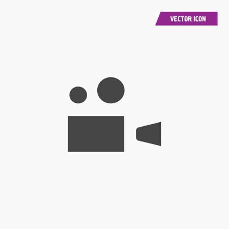 Black solid flat vintage cinema camera icon - Vector on white background.のイラスト素材