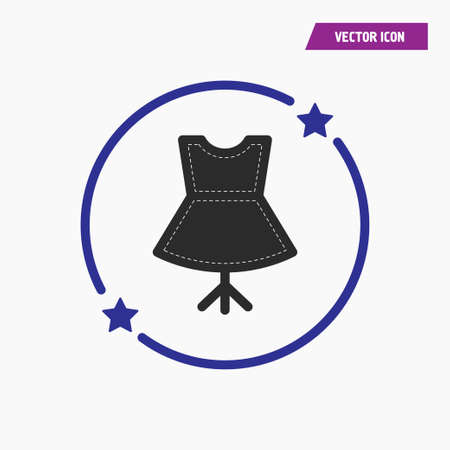 Hand drawn black sleeveless women shirt icon for web. in purple, blue circle with stars. on check notepad paper. vectorのイラスト素材