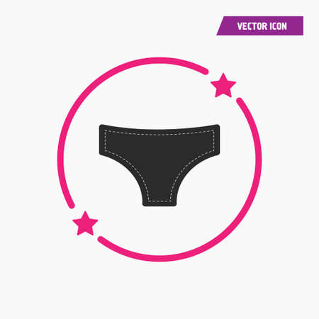Black woman bikini, pants, underwear icon. in pink circle with stars with knit thread on it. vector.のイラスト素材
