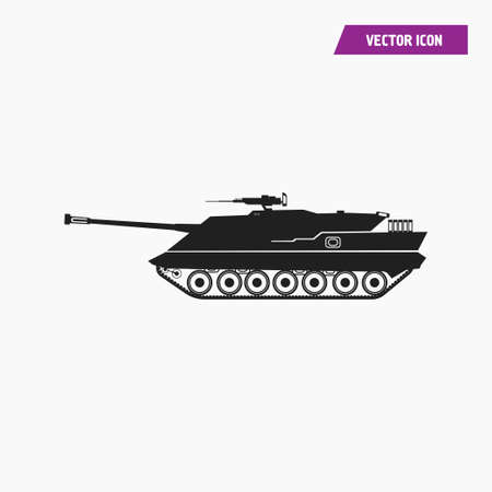 Black filled artillery, military tank icon. Isolated on white background. vector.のイラスト素材
