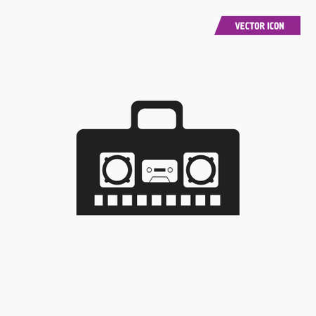 Black Flat Vintage Tape Recorder Icon. Vector on white background.のイラスト素材
