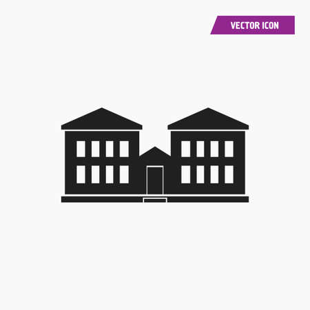Black modern detached house, villa building with windows, square palace design icon. On white background. vector.のイラスト素材