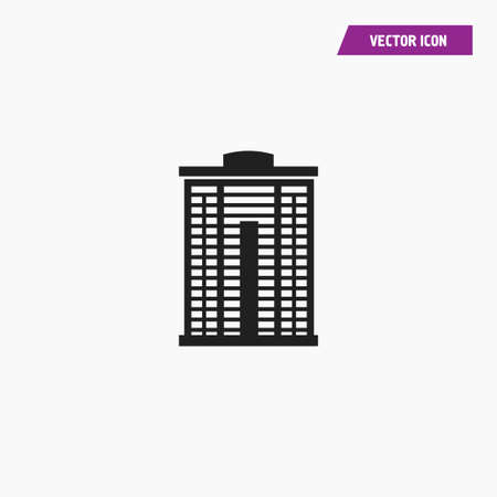 Black modern skyscraper building with windows, square palace design and tower. On white background. vector.のイラスト素材