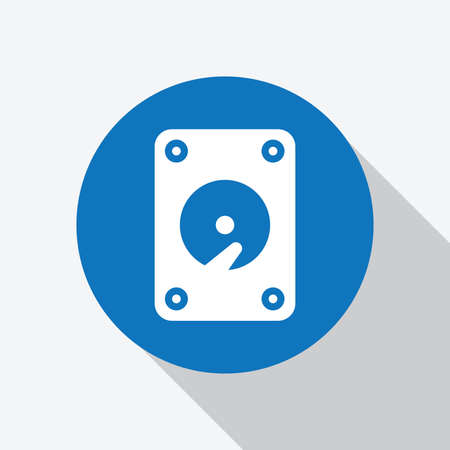 White gramophone, DJ vinyl icon in blue circle with shadow - Vector, isolated on white background.のイラスト素材