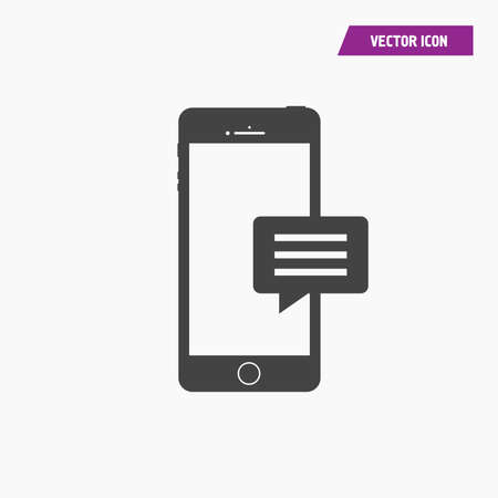 Black flat chat on smartphone icon. Vector flat illustration. - Vectorのイラスト素材