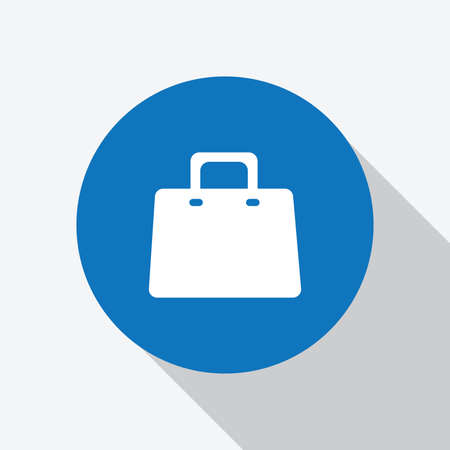 White portfolio, briefcase vector icon in blue circle with shadow - Vectorのイラスト素材
