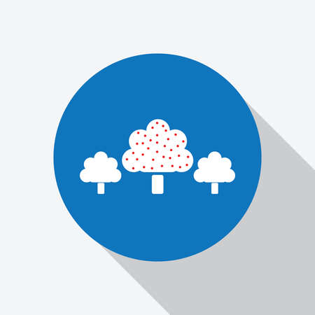 White forest of trees icon in blue circle with shadow. Natural landscape of forest and Park. Vector.のイラスト素材