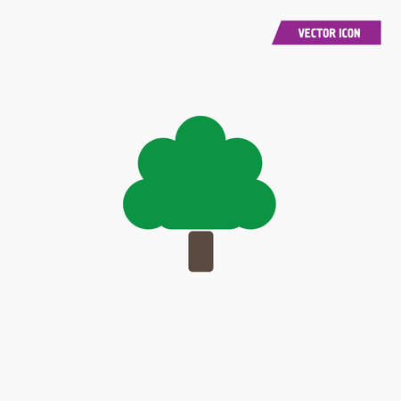 Single flat green oak tree vector icon with brown body illustration on white background - Vectorのイラスト素材