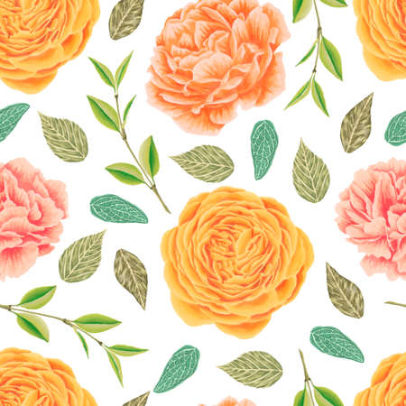 sketched flower print in bright colors - seamless background - Vectorのイラスト素材