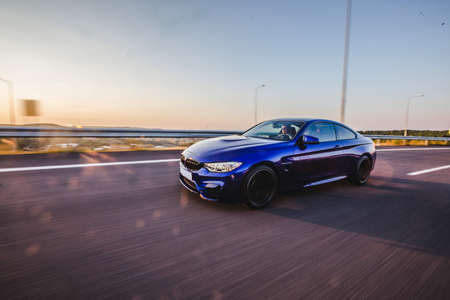 Blue luxury sport sedan carの写真素材