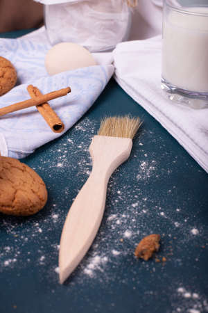 Cup of milk with biscuitsの写真素材