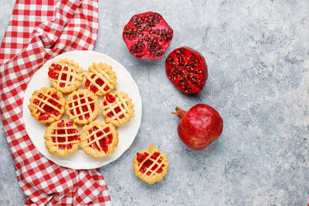 Delicious mini red berry pies,top viewの写真素材