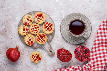 Delicious mini red berry pies,top viewの写真素材