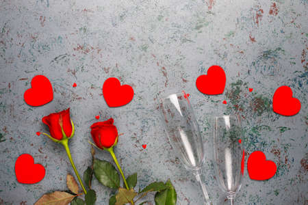 Valentines day background, Valentines day card with roses,top viewの写真素材