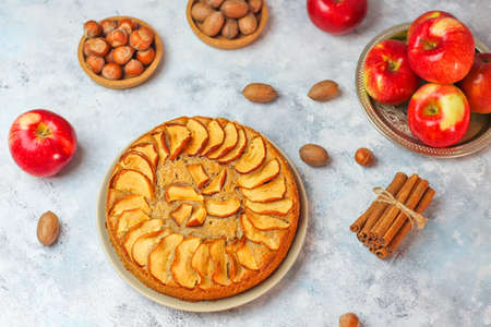 Sweet homemade apple cake with cinnamonの写真素材