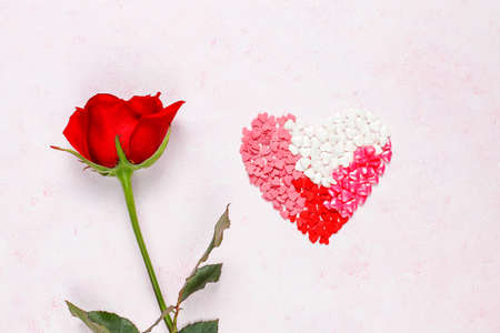 Valentines day background, Valentines day card with roses,top viewの写真素材