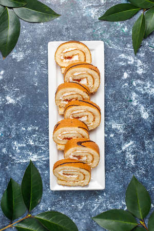Quince jam cake roll with fresh organic quincesの写真素材