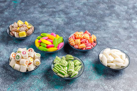 Different colorful sugar candies,top view
