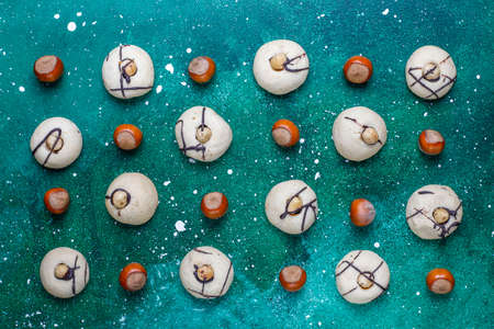 Delicious cookies with hazelnuts,top viewの写真素材