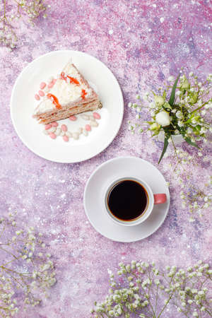 Italian tuscan traditional cookies cantuccini with almonds ,a cup of coffee on light background,top viewの写真素材