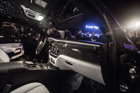 Silver black interior and door of a car
