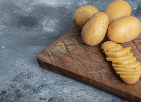 Close up photo of fresh organic potatoesの写真素材