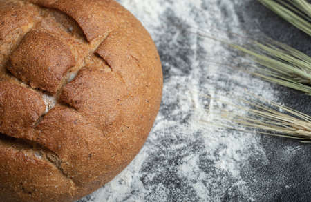 Tasty round rye bread .close up photoの写真素材