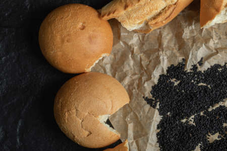 Different types of pastries on a parchment paperの写真素材