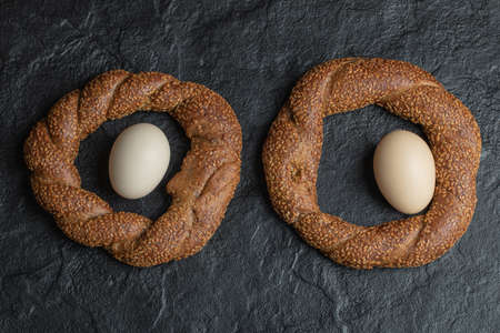 Turkish crunchy round braided bagels with sesame seeds