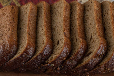 Close up view of black bread slices