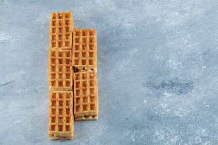 Delicious waffles placed on marble backgroundの写真素材