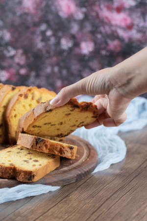 Sweet sultana pie slices on a wooden board