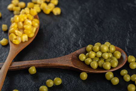 Canned corns seeds with green olives.