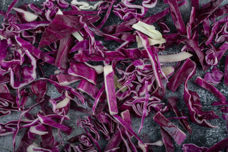 Pile of chopped purple fresh cabbageの写真素材