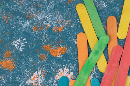 Colorful stickers on a blue textures background