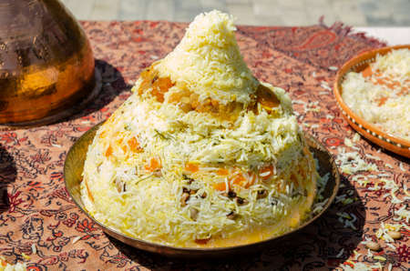 Traditional caucasian rice dish plov with sultana and other dry fruitsの写真素材