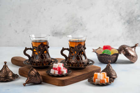 Close up photo of Turkish Tea setの写真素材